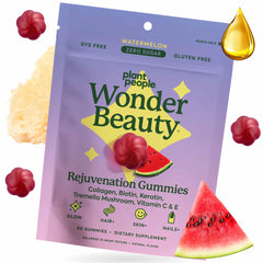 WonderBeauty gummy bottle pouring shows easy daily use for hair, skin, and nails.
