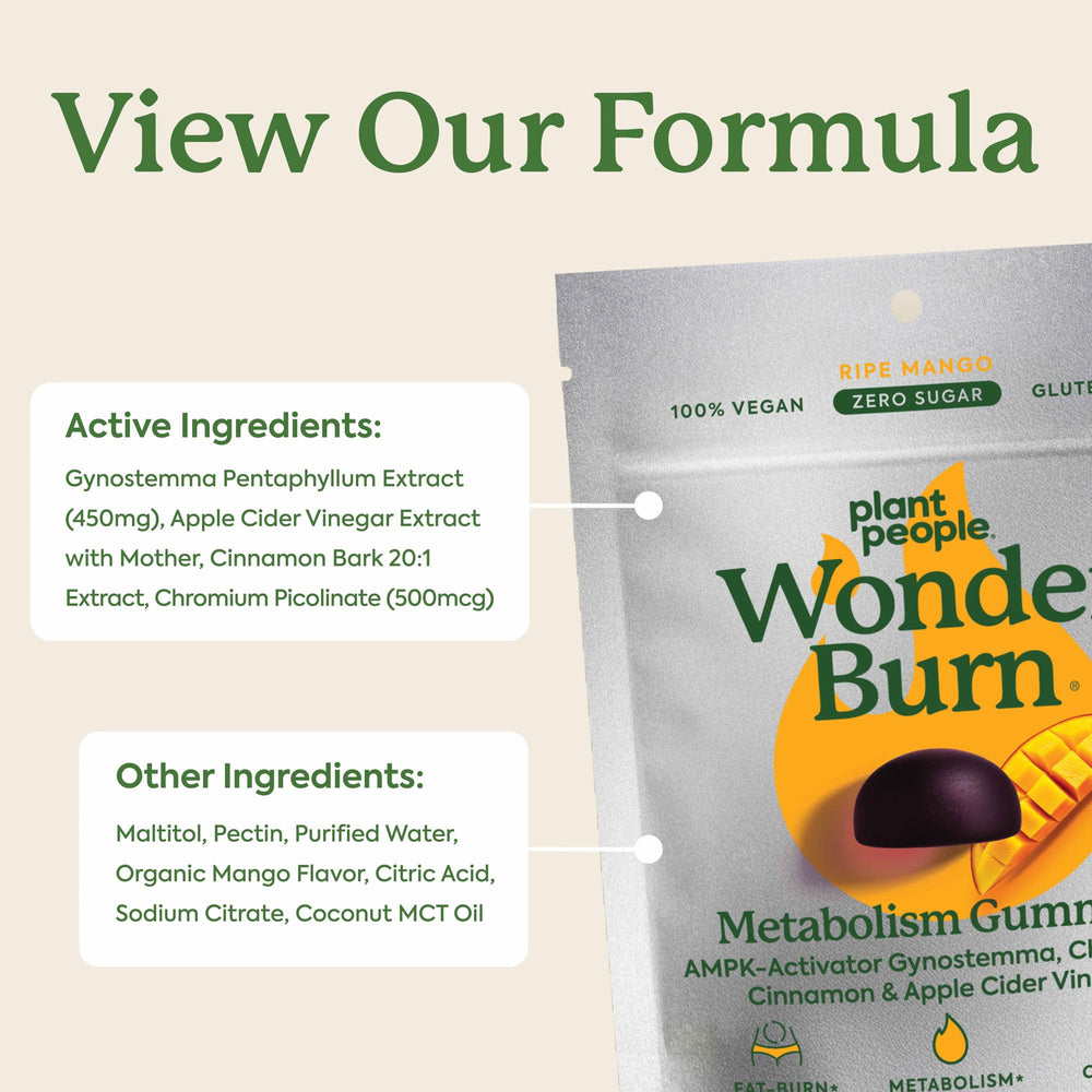 Mango-flavored gummies beside a glass of water convey easy daily dosage.