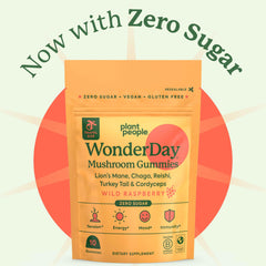 Plant People WonderDay Mini packaging highlights ten mushrooms and vegan formula.