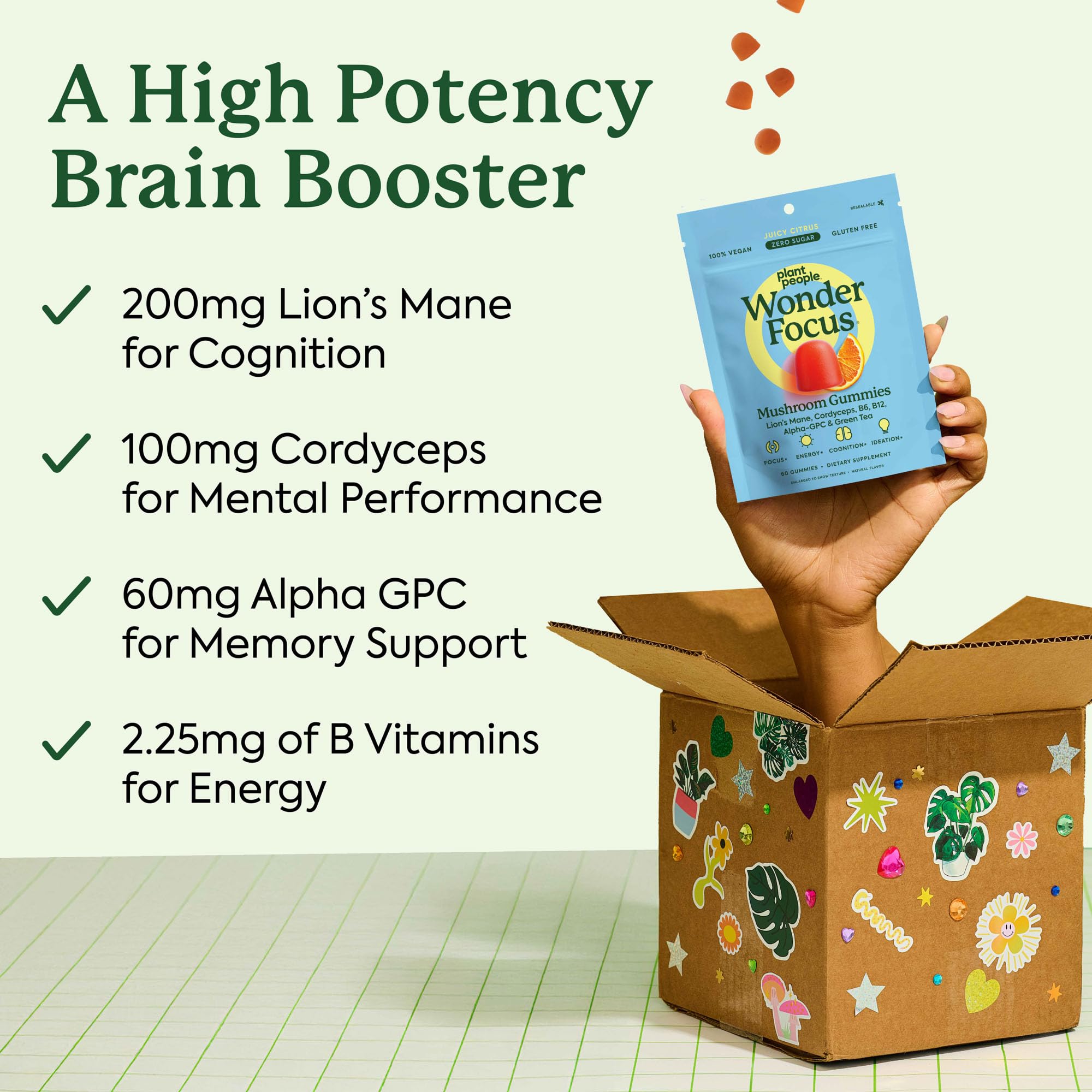 Plant People WonderFocus gummies pack-shot emphasizing citrus flavor and vegan formula