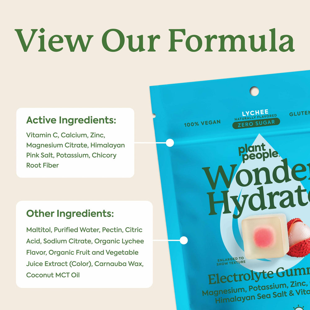 Plant People WonderHydrate lychee flavor label signals refreshing taste and energy support