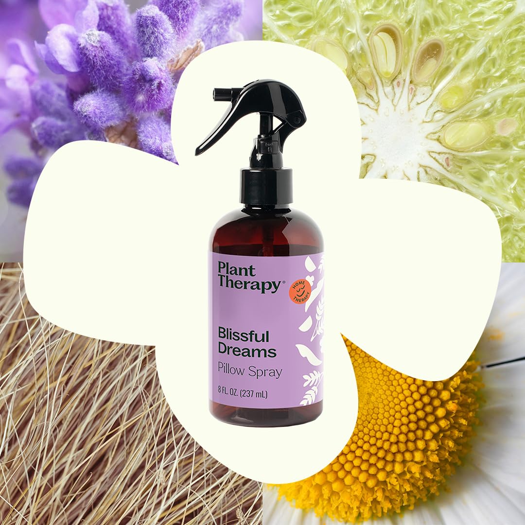 Plant Therapy Blissful Dreams room spray creates a tranquil bedtime ambiance.
