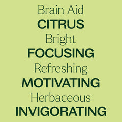 Brain Aid ingredients list highlighting energizing grapefruit and peppermint.