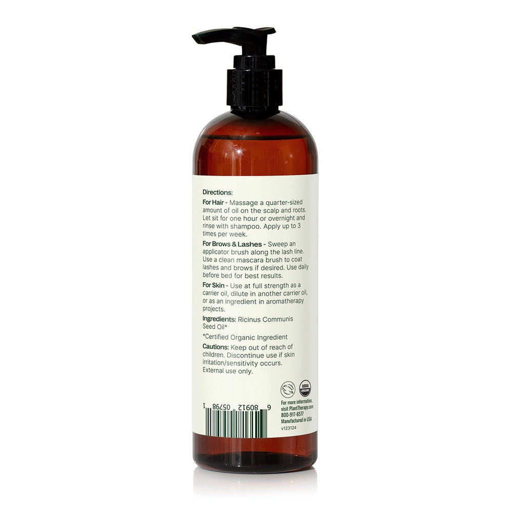 Plant Therapy Castor Oil label close-up shows ingredients and certifications.