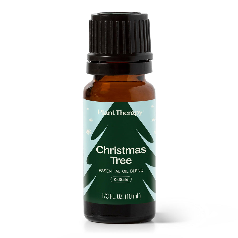Plant Therapy Christmas Tree oil bottle with fresh fir and spruce notes for holiday ambiance