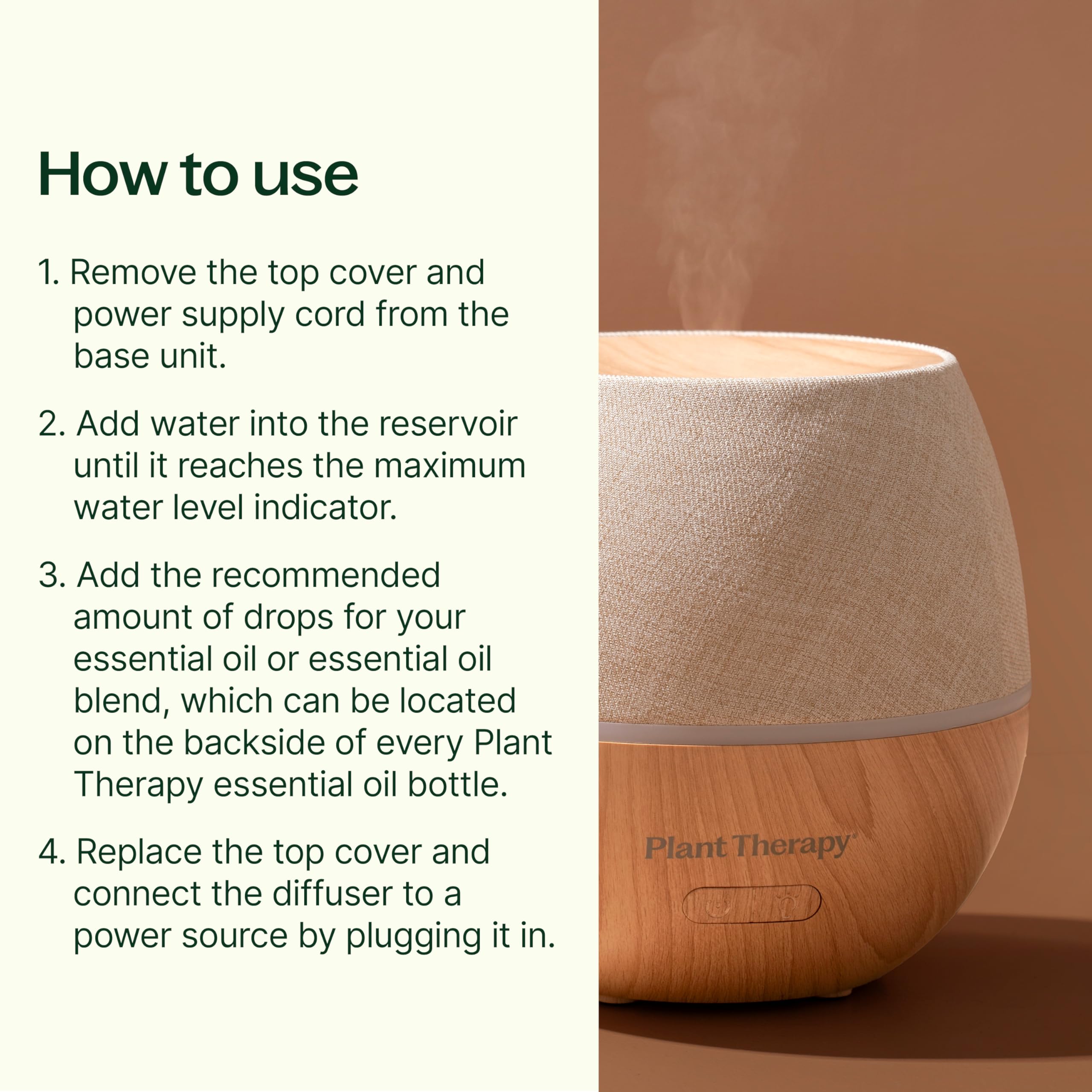 Plant Therapy Drift Linen Diffuser cycle mist mode showing intermittent and continuous diffusion options.