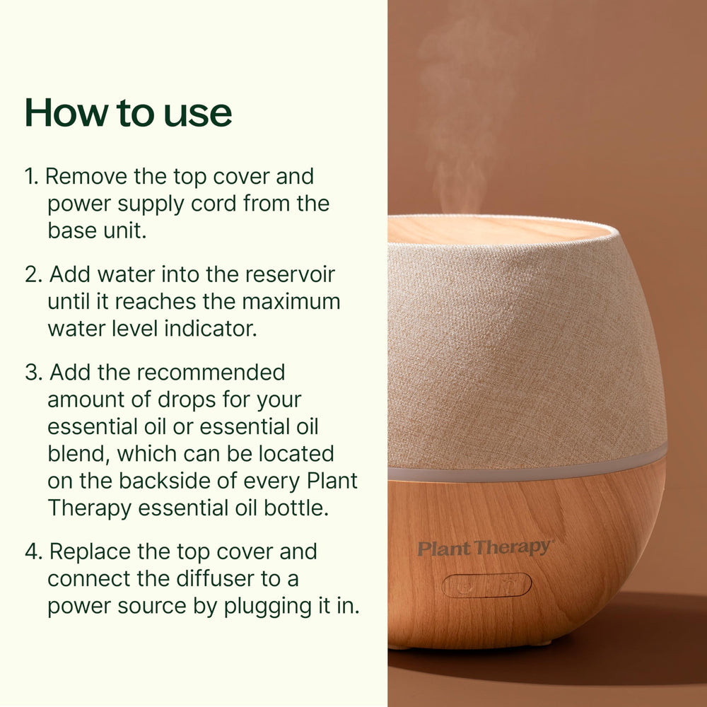 Plant Therapy Drift Linen Diffuser cycle mist mode showing intermittent and continuous diffusion options.