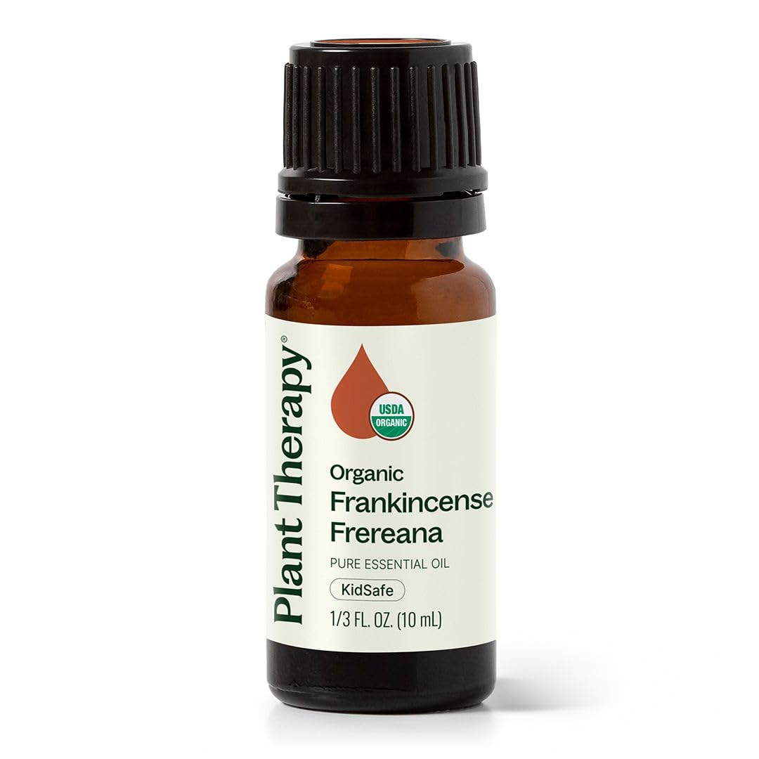 Plant Therapy Frankincense Frereana oil bottle ready for aromatherapy sessions.