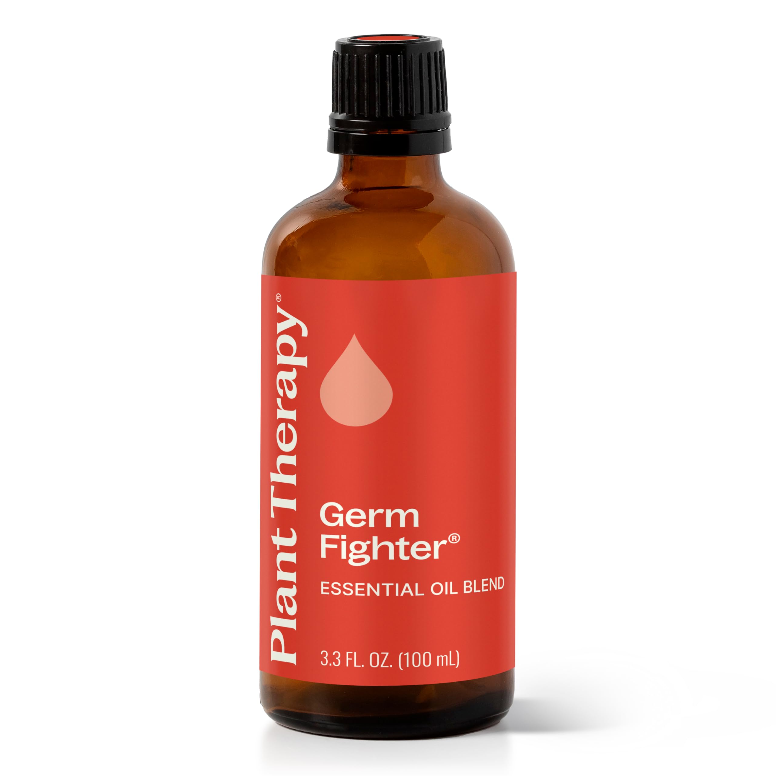 Plant Therapy Germ Fighter bottle label on amber glass preserves purity and aroma.