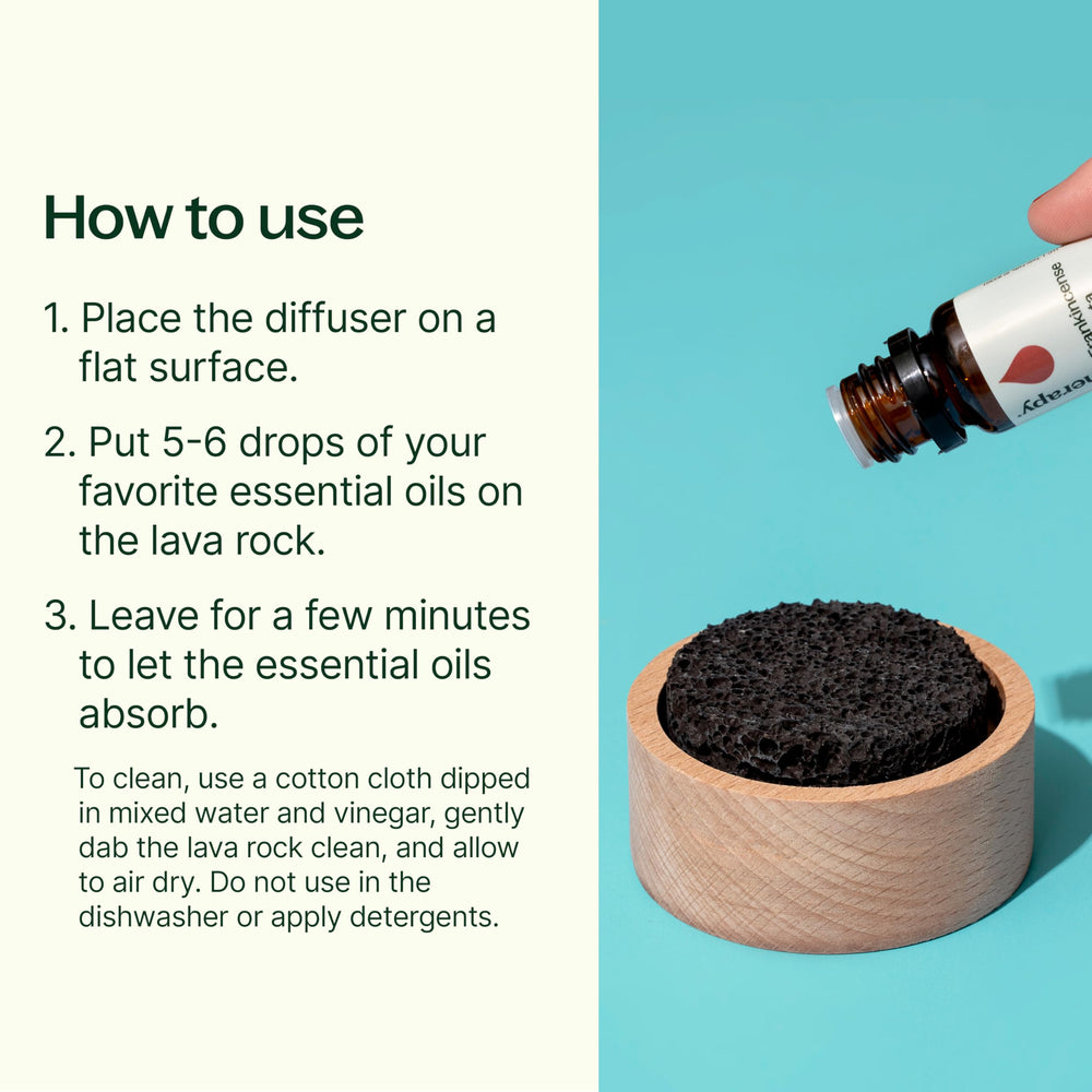 Plant Therapy lava rock diffuser on desk for subtle cordless aromatherapy