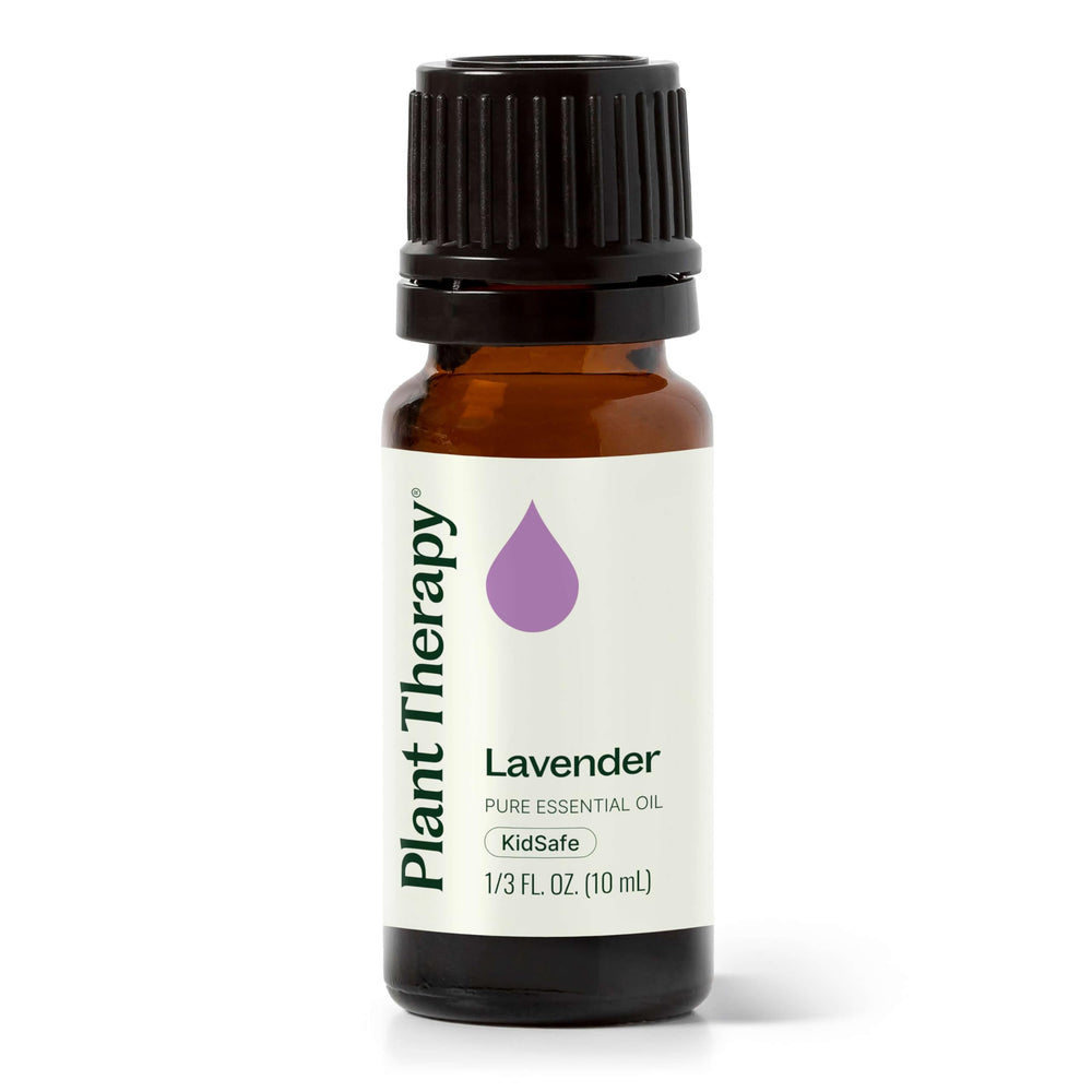 Close-up of Plant Therapy Lavender Oil bottle and label.