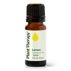 Plant Therapy Lemon essential oil bottle labeled for diffusion and topical use.