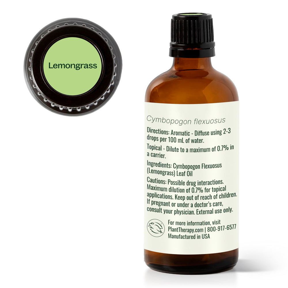 Plant Therapy Lemongrass oil packaging highlighting purity and trust
