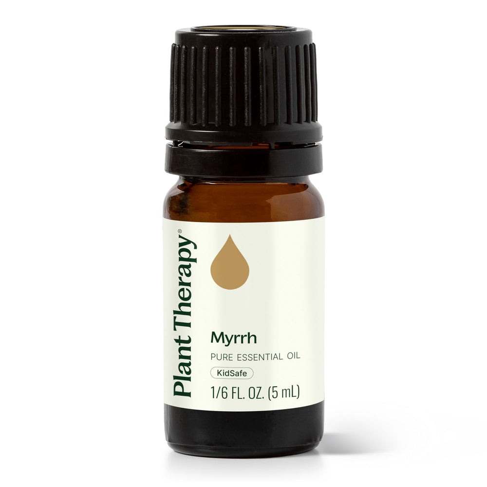 Plant Therapy Myrrh oil bottle with clear, pure aroma and quality indication