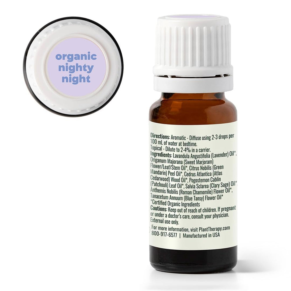 Plant Therapy Nighty Night packaging front showcases organic oils for bedtime.