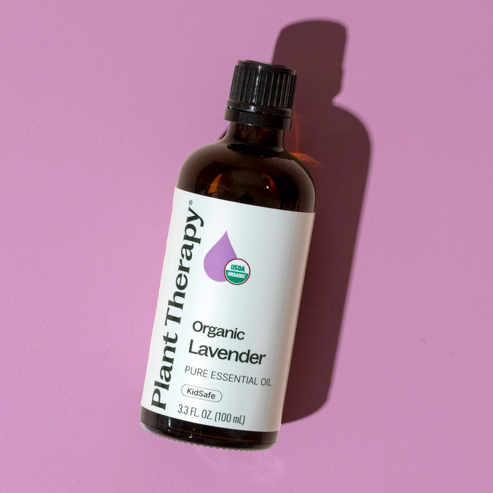 Lavender oil on counter ready for diffusing or skin care routines.