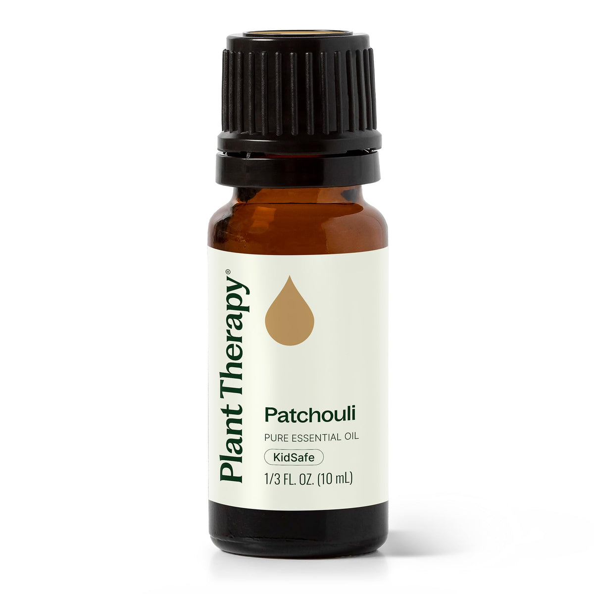 Plant Therapy Patchouli oil bottle for calming aromatherapy and skin care.