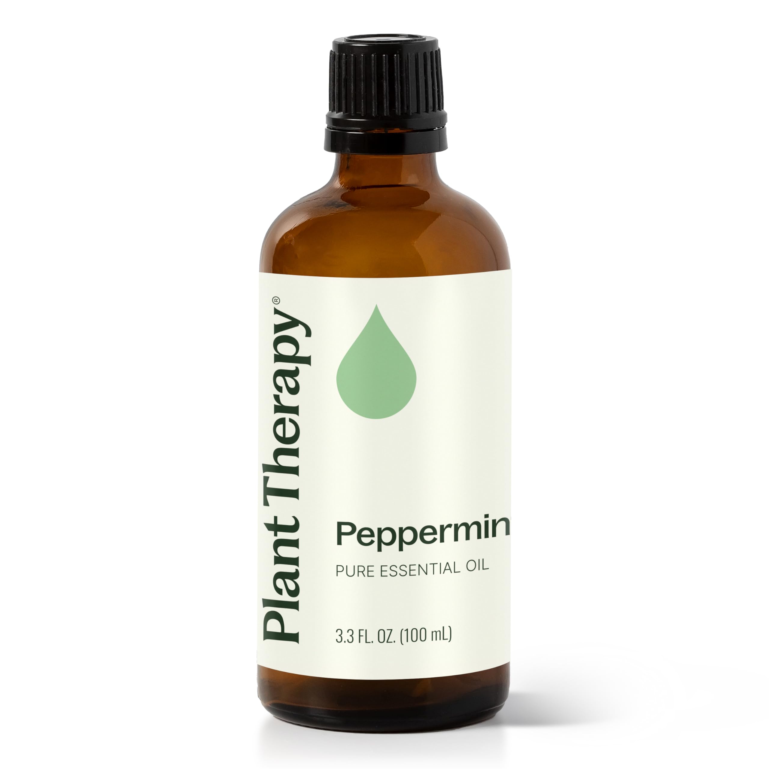 Plant Therapy Peppermint Oil bottle shows purity for diffusion and topical use.