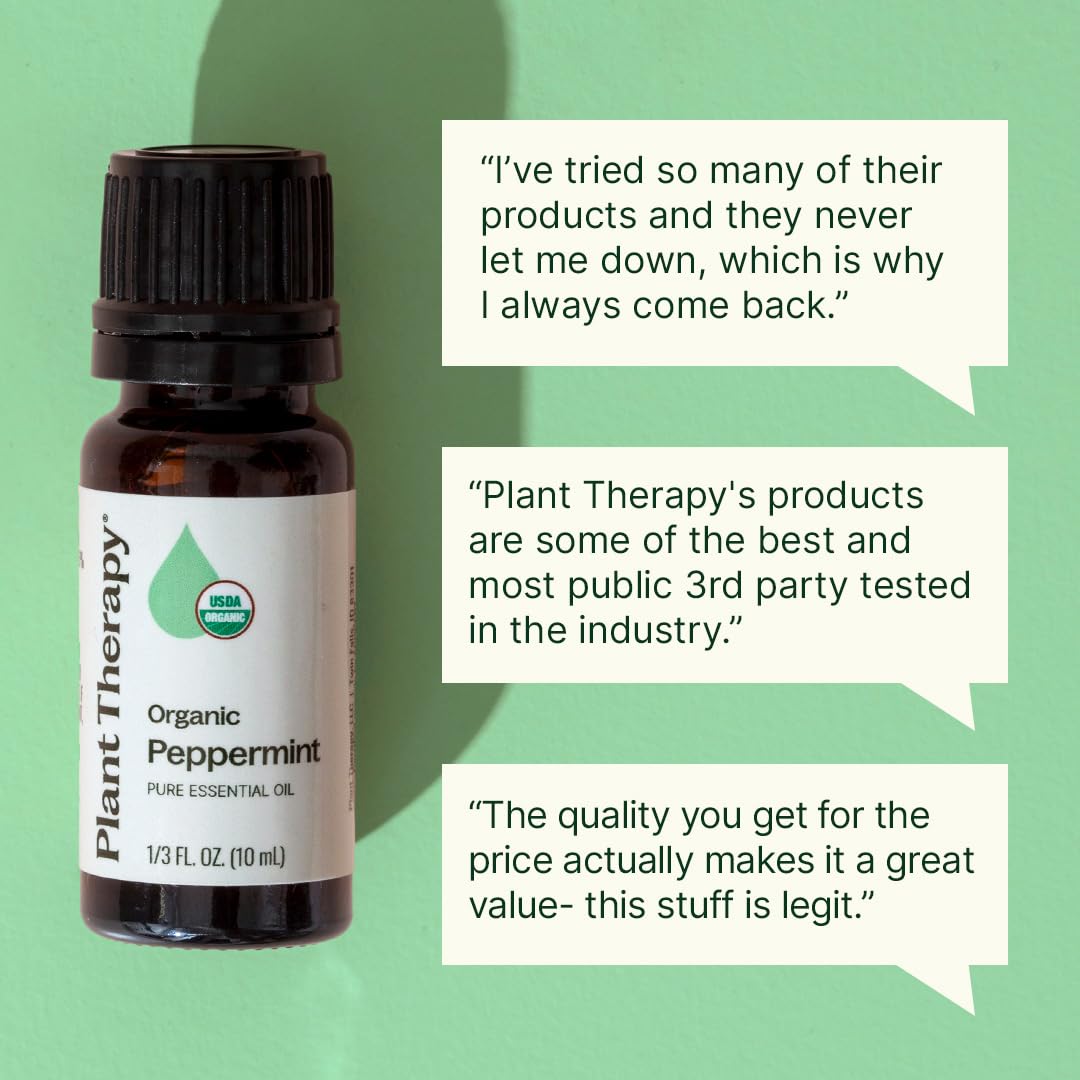 Plant Therapy peppermint oil dropper offers convenient, mess-free application.