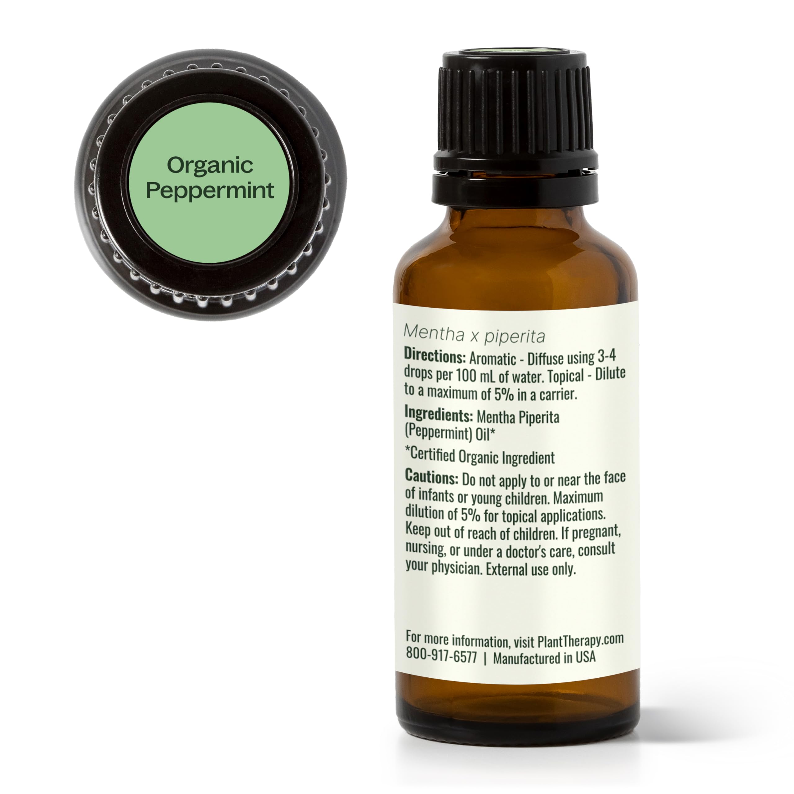 Packaging of Plant Therapy peppermint oil showing USDA Organic label