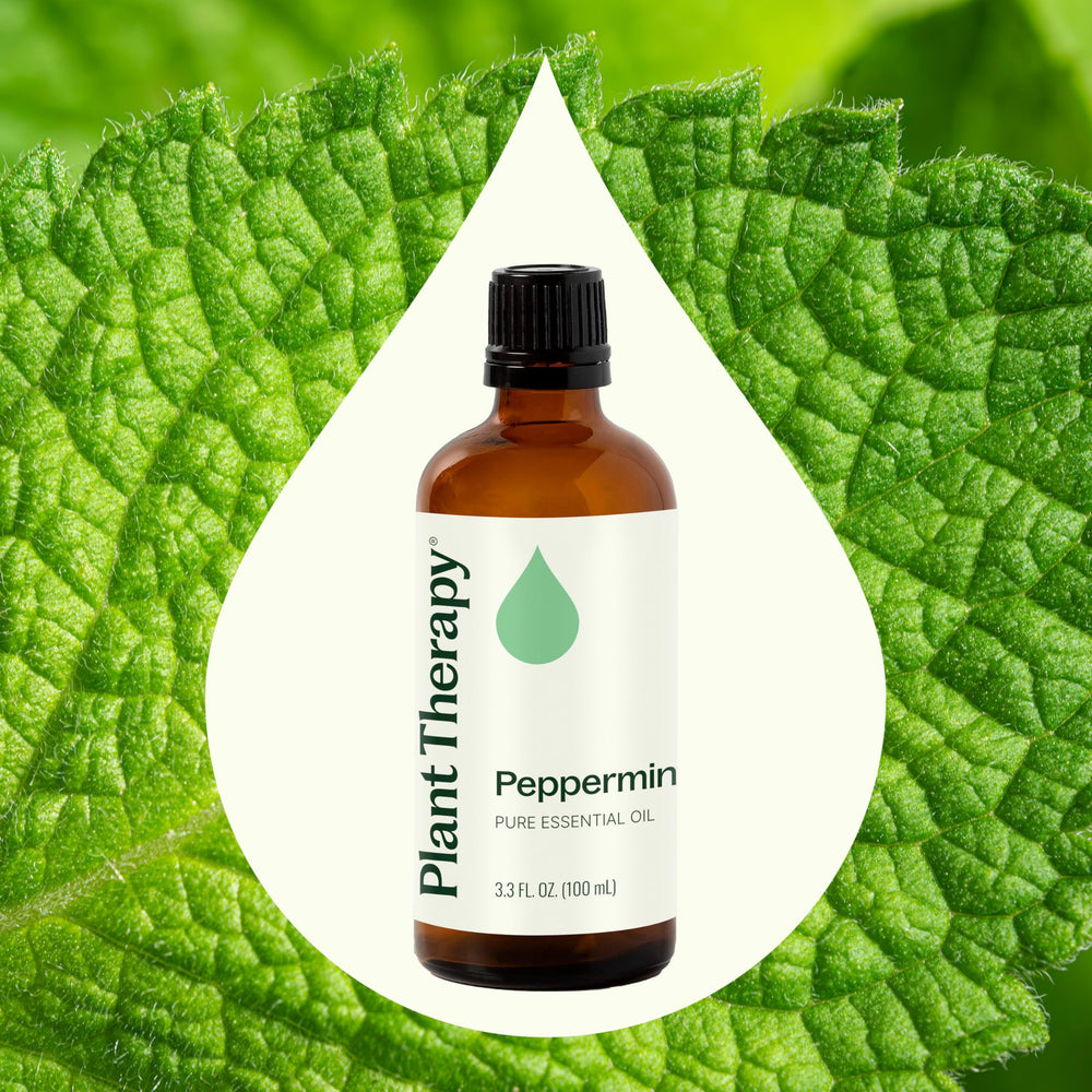 Peppermint oil on skin topically for refreshing cooling sensation with Plant Therapy.