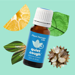 Leaves imagery hint at natural ingredients in Quiet Cough blend.