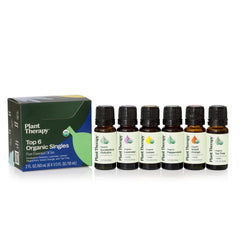 Plant Therapy Top 6 Organic Set Eucalyptus bottle for diffusion and mood support.