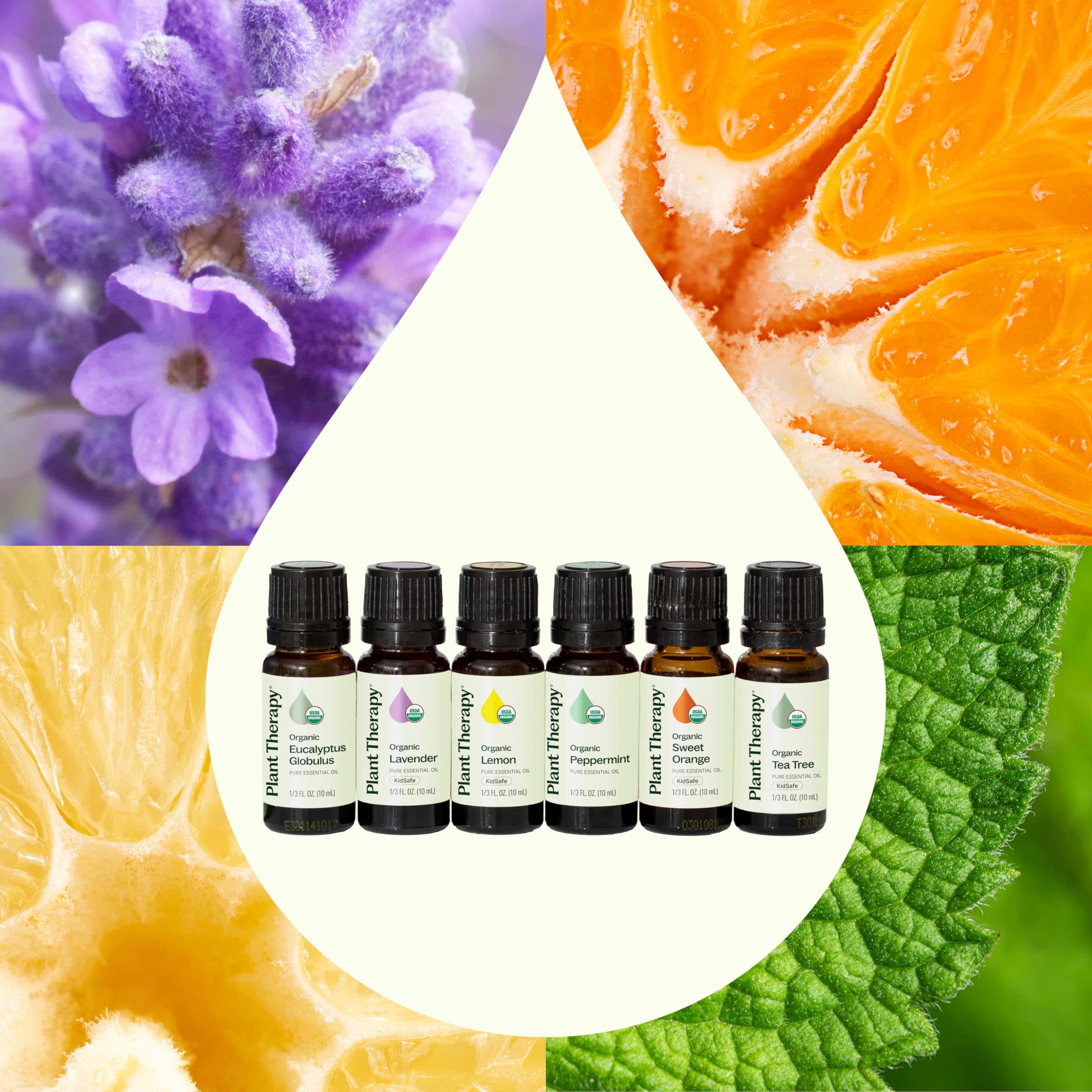 Plant Therapy Lemon bottle highlighting uplifting scent and potential everyday uses.