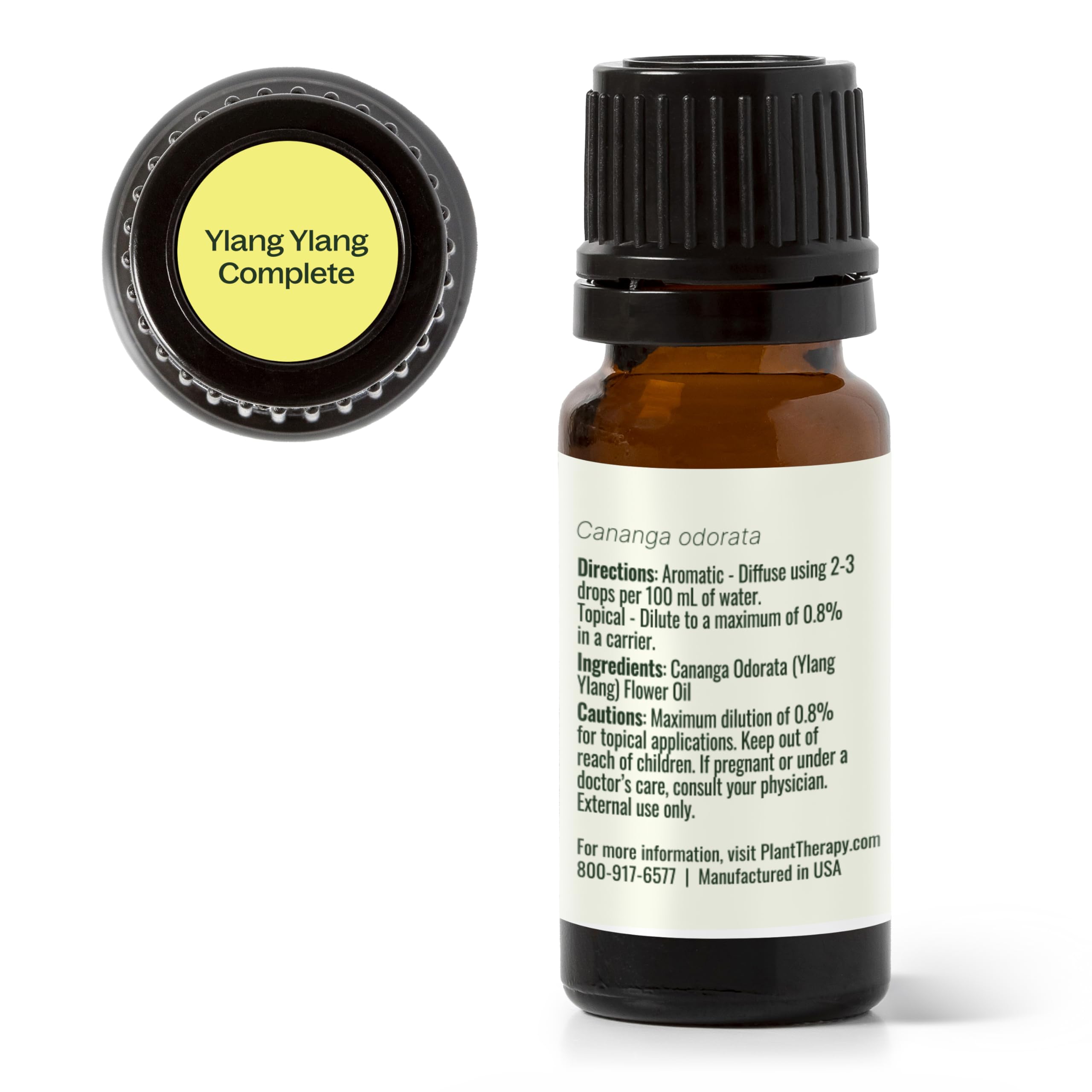 Plant Therapy Ylang Ylang Complete oil bottle with Madagascar blossoms inspiration.
