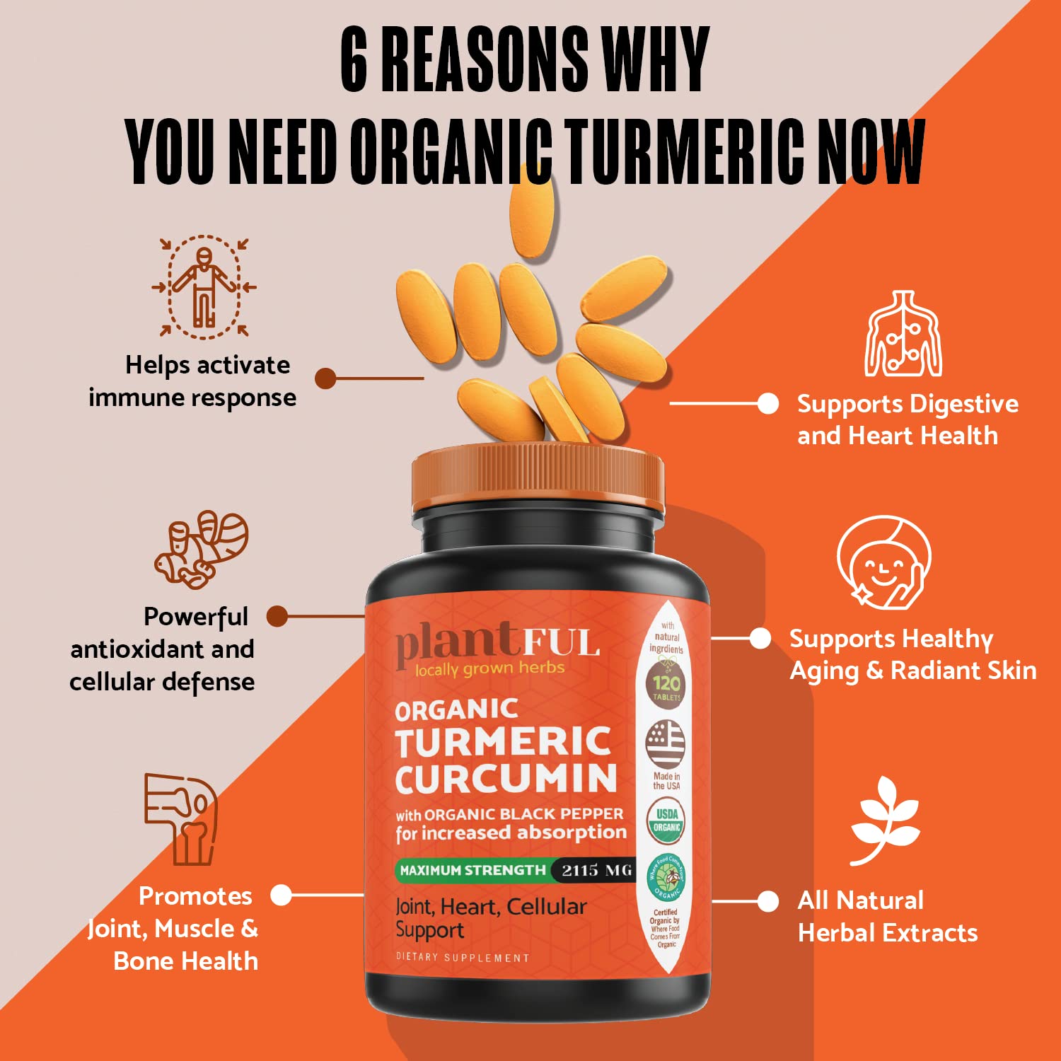 PLANTFUL RESEARCH Vegan, no-coat tablets for easy swallowing.