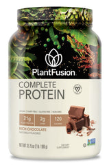 PlantFusion complete vegan protein powder tub with 21g protein per serving.