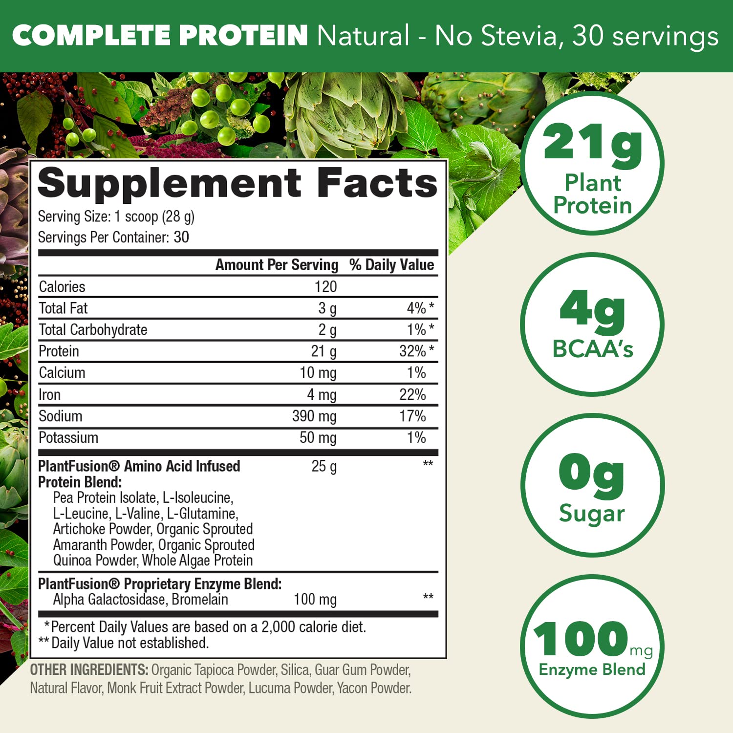 PlantFusion Complete vegan protein powder scoop illustrating precise serving size.