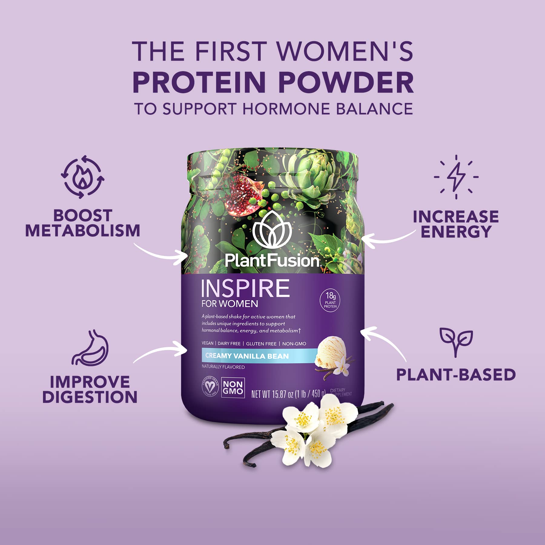 PlantFusion Inspire scoop pouring for easy, measured servings.