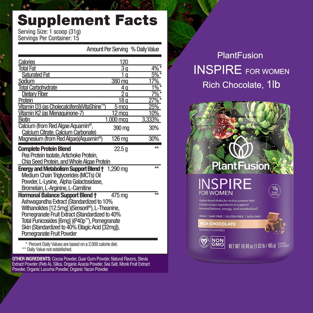 PlantFusion Inspire shake in glass conveys convenient daily nutrition.