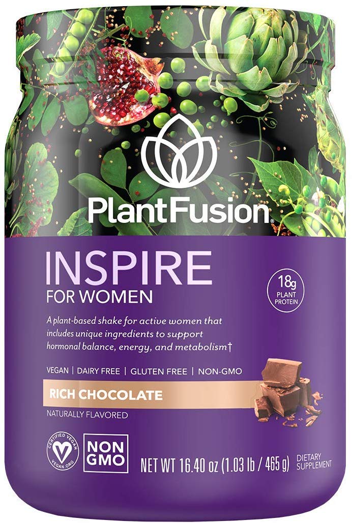 PlantFusion Inspire bottle with chocolate flavor for workouts and daily energy.