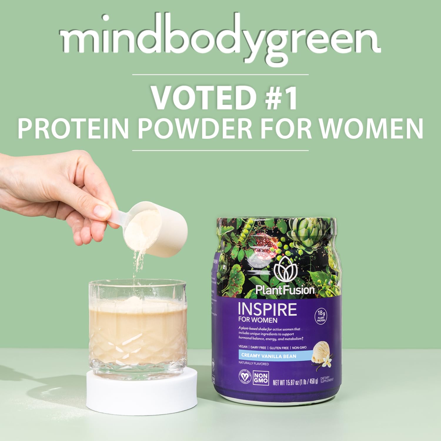 PlantFusion Inspire Women scoop measures 18g protein per serving for balanced nutrition