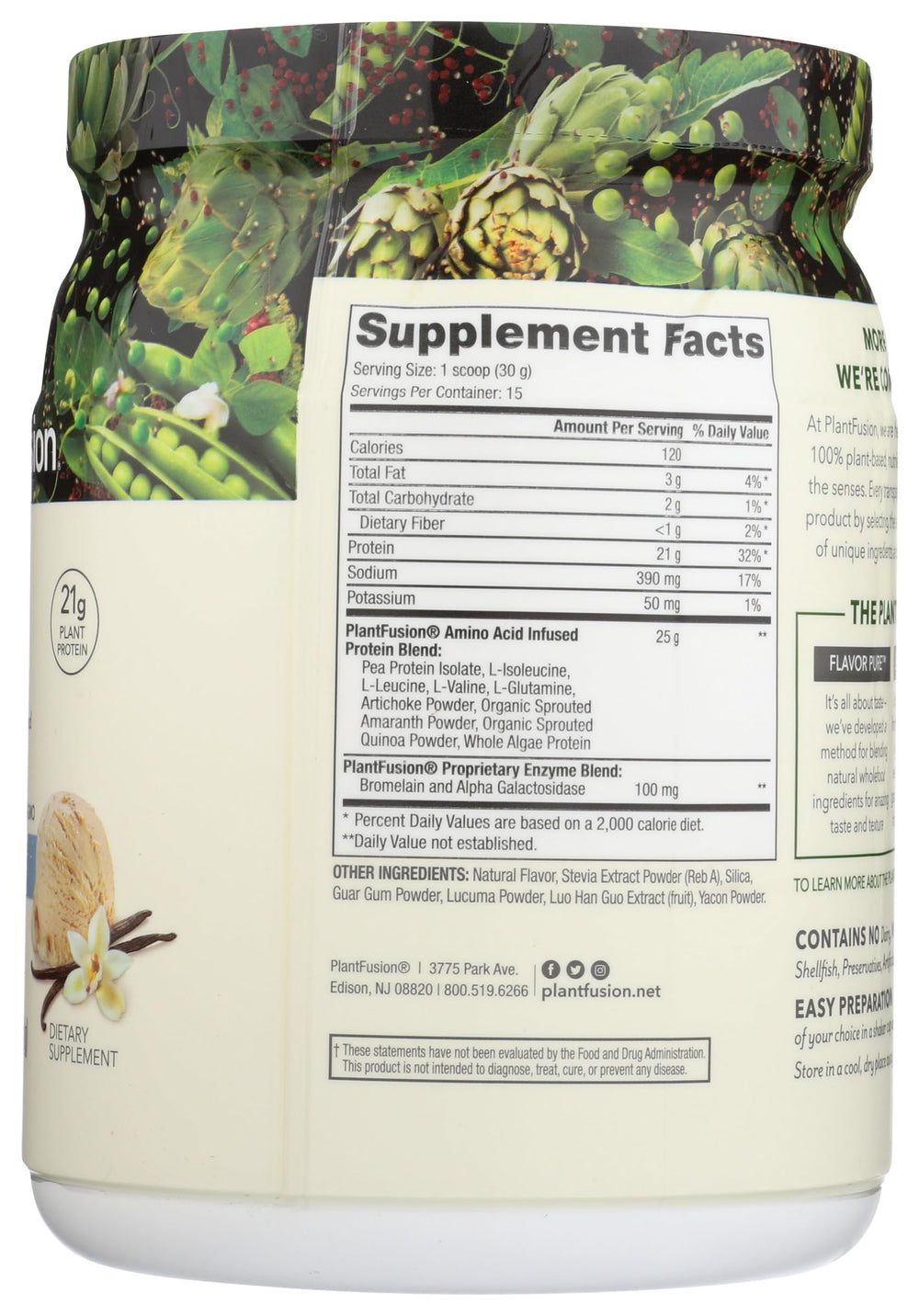 Five-protein PlantFusion blend emphasizing a complete vegan protein profile.