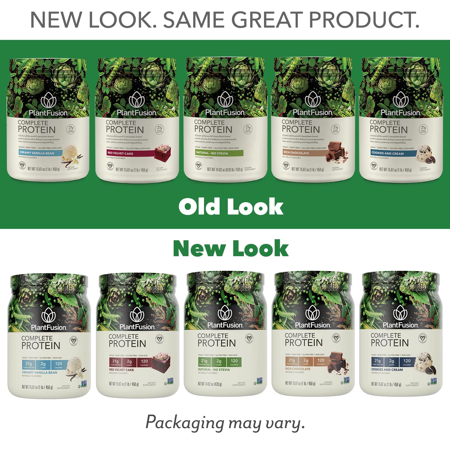 PlantFusion cGMP and third-party testing badge on packaging.