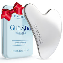 PLANTIFIQUE stainless steel Gua Sha for the face provides a cooling massage and improved circulation.
