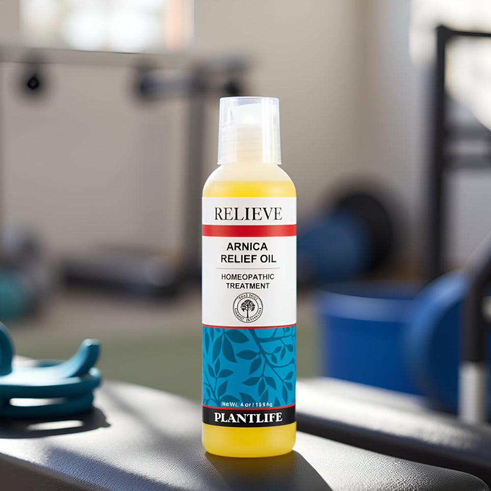 Massage-ready Arnica Relieve Oil being applied to skin