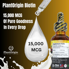 PlantOrigin Biotin Liquid Berry Flavor pour emphasizes tasty, sugar-free supplement for skin hydration.