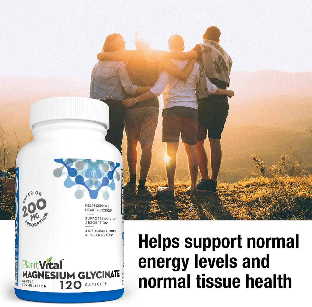PlantVital Magnesium Glycinate bottle shown in bedtime routine for sleep support.