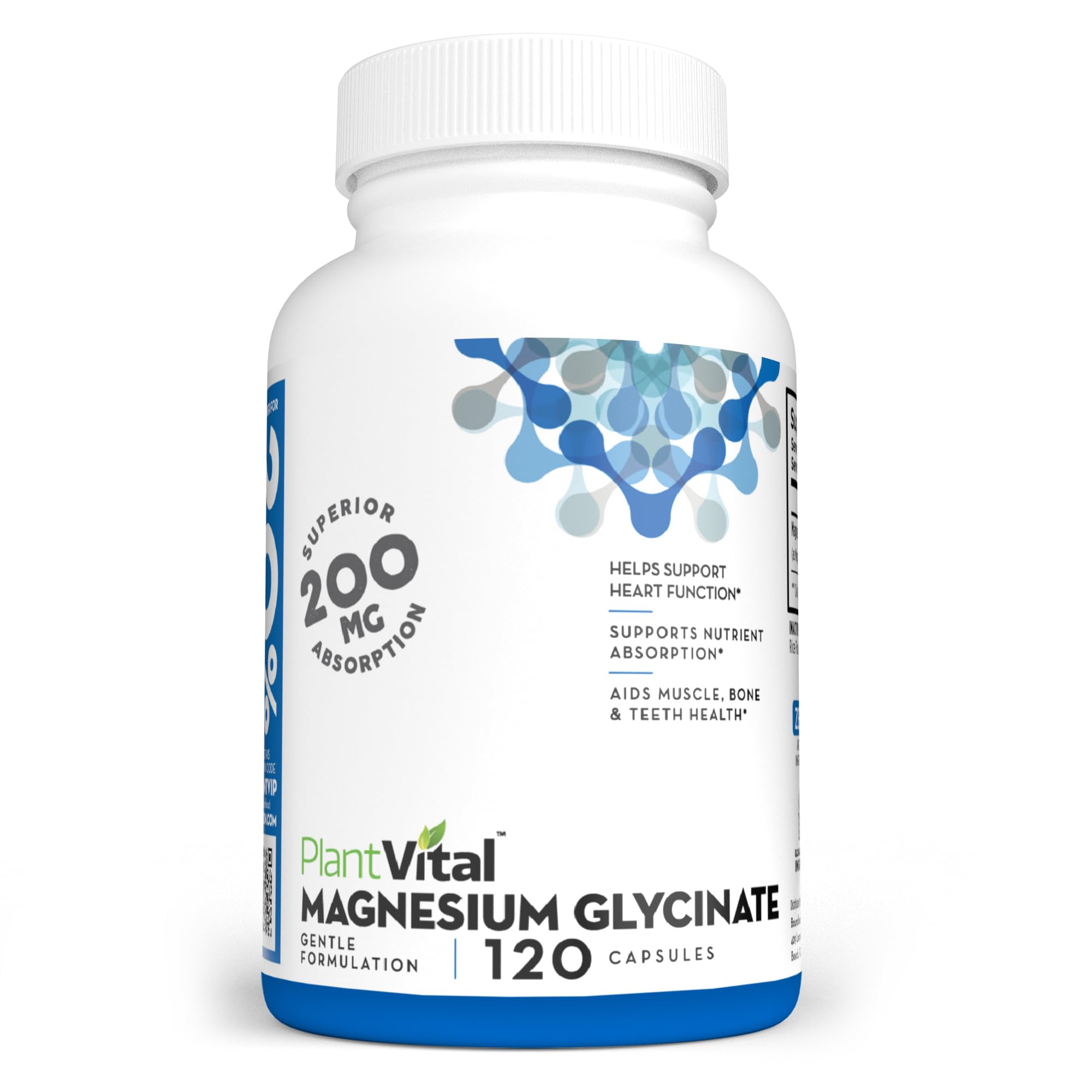 PlantVital Magnesium Glycinate bottle shows high absorption formula for daily support.