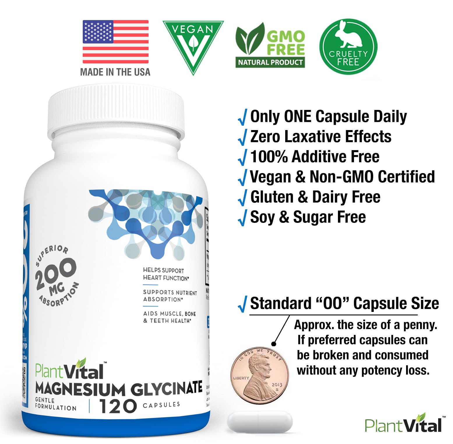 PlantVital vegan non-GMO gluten-free seal signals clean ingredients.