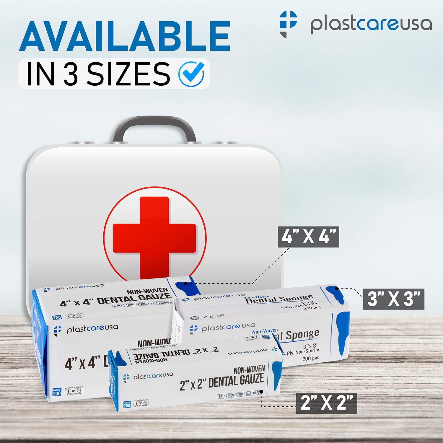 PlastCare USA bulk-pack 200 gauze sponges for cost-effective dental office supply.