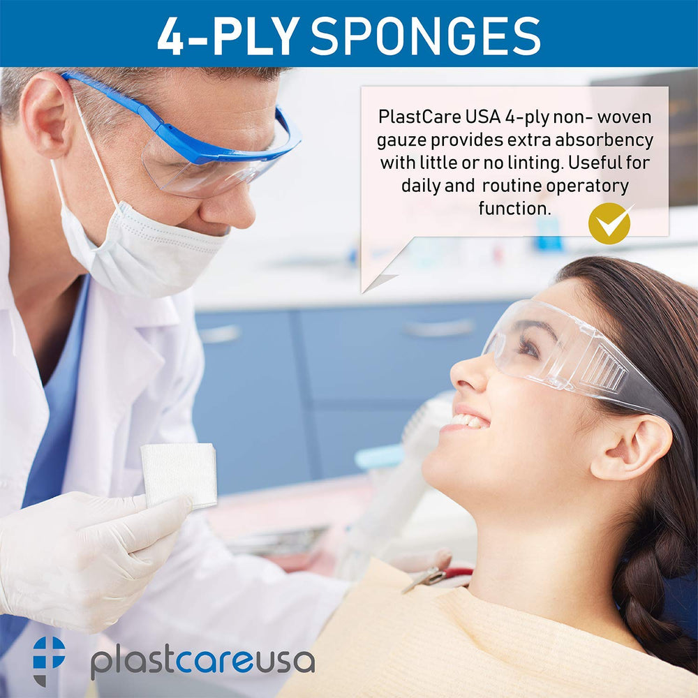 PlastCare USA 2x2 dental gauze squares for versatile all-purpose medical care.
