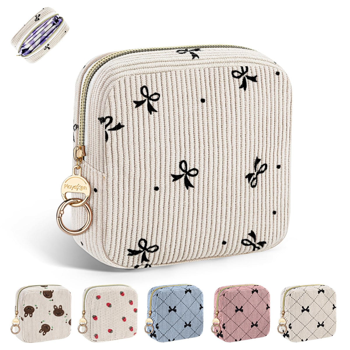 Playexen bolsa de periodo corduroy compacta ideal para guardar compresas y tampones con discreción.