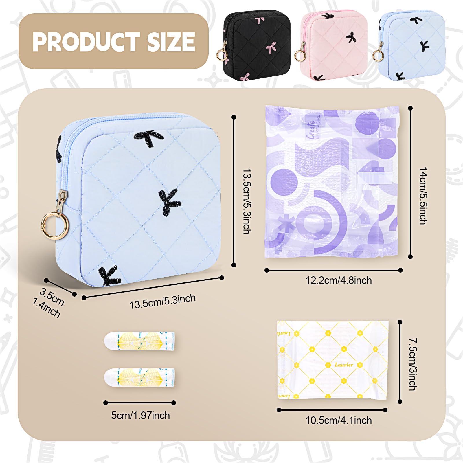 Playexen period bag bow tie design adds cute closure for privacy