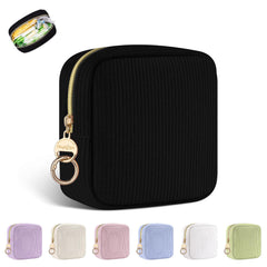 Playexen period bag in black corduroy, front view for discreet storage on the go and privacy.