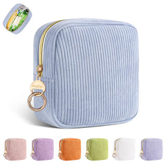 Playexen period bag blue corduroy front view for discreet storage on the go.